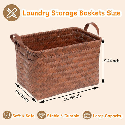 4 Cestas Mimbre Marrón 15x10.5pulg Organizadoras Hogar