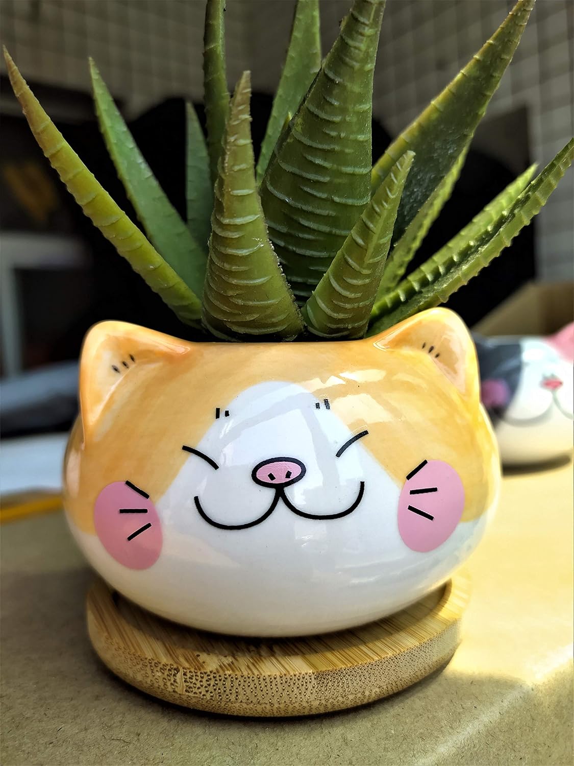 Maceta cerámica forma gato 3.5pulg suculentas cactus