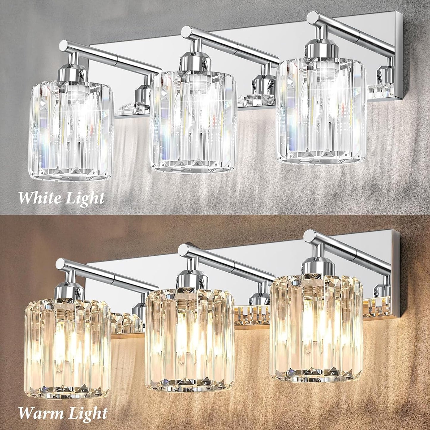 Lámpara tocador baño cristal cromado 3 luces modernas