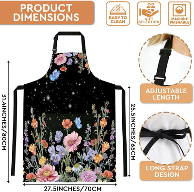 Delantal de flores para mujer con bolsillos ajustable regalo Navidad