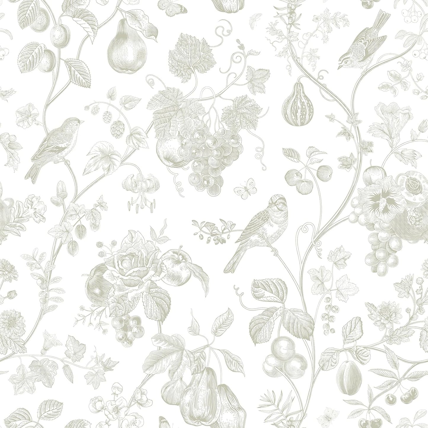 Papel tapiz floral beige extraíble 17.7x354pulg