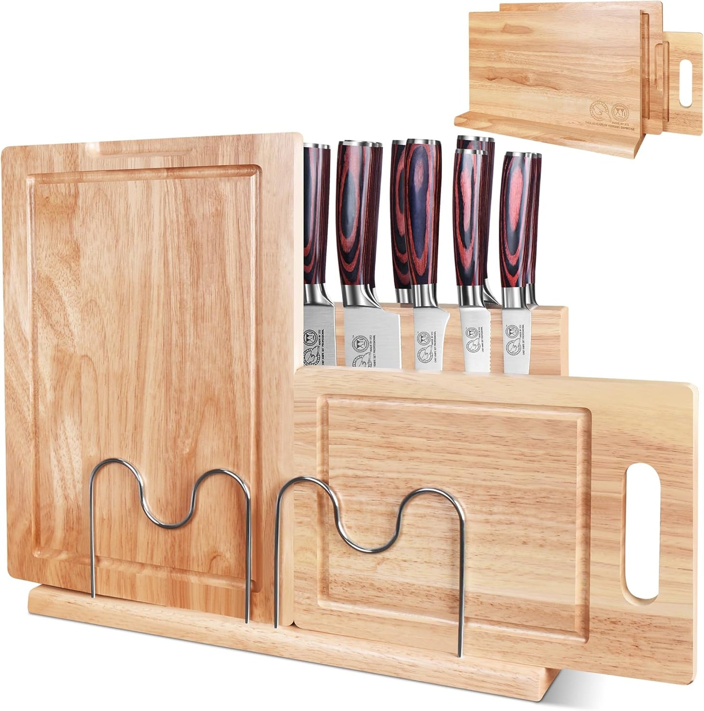 Juego de cuchillos de acero inoxidable con soporte magnético y tablas de cortar