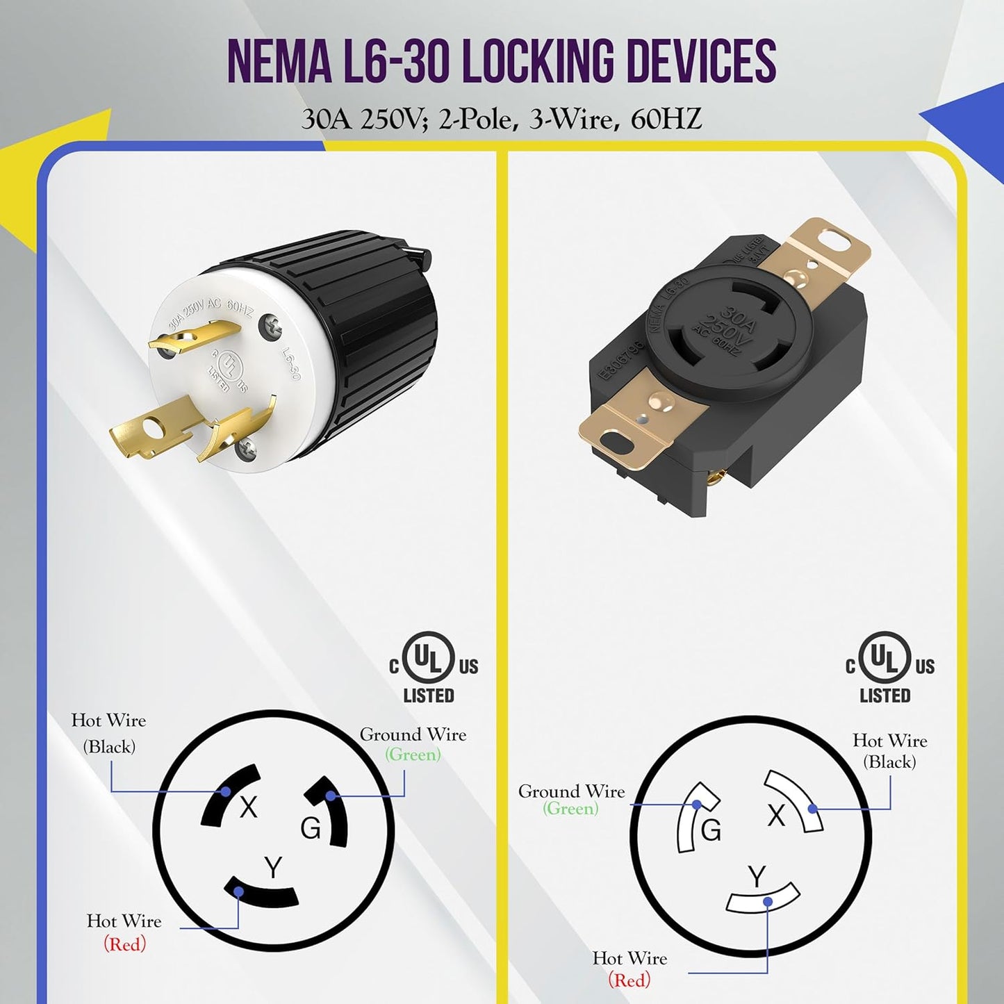 Enchufe L6-30P y receptáculo bloqueo generador 30A 250V UL negro