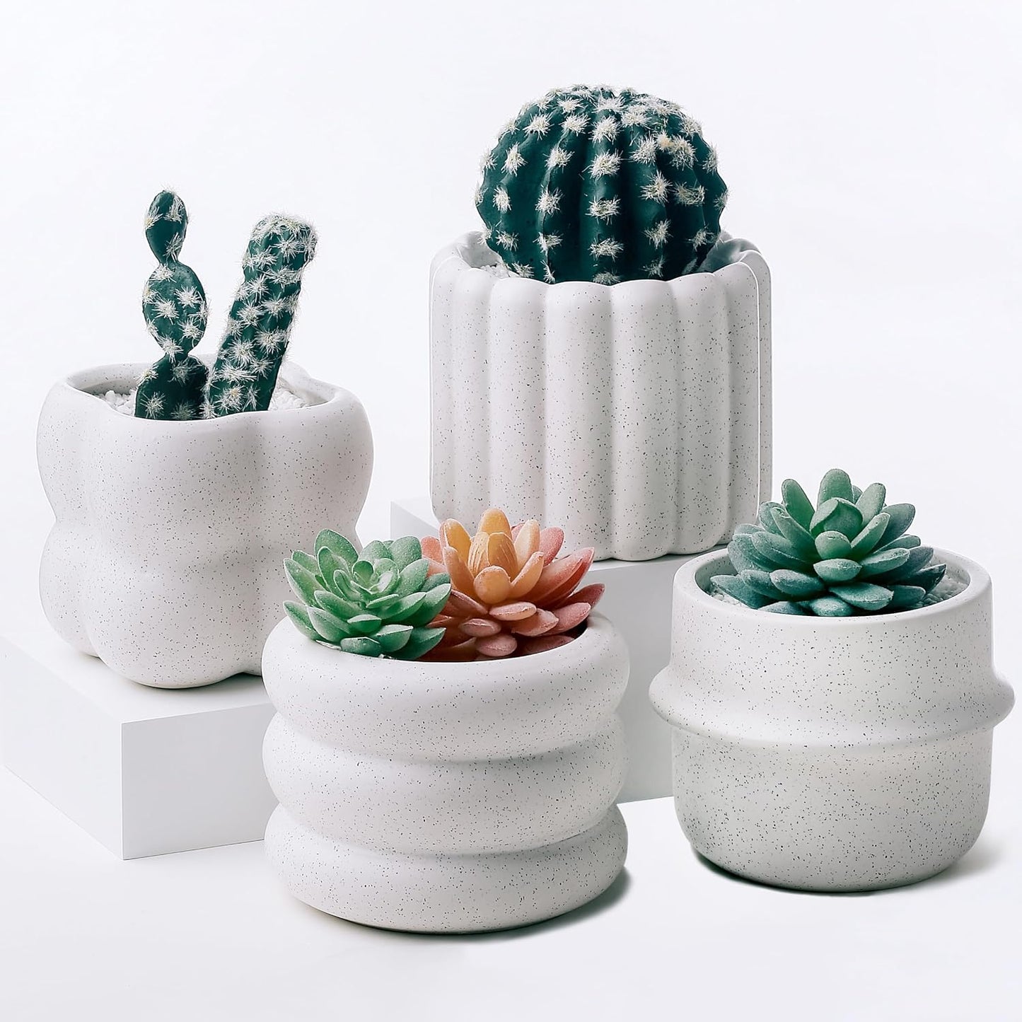 Set 4 Macetas Cerámica Suculentas 4x4pulg Decoración Hogar