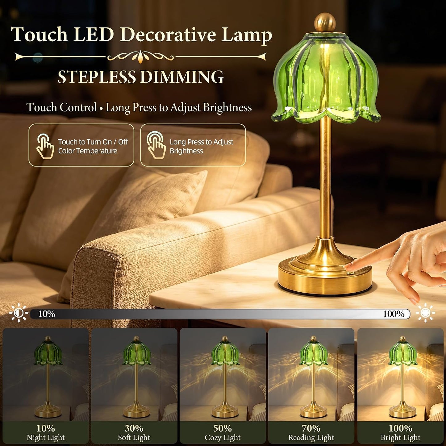 Lámpara mesa recargable LED táctil vintage regulable
