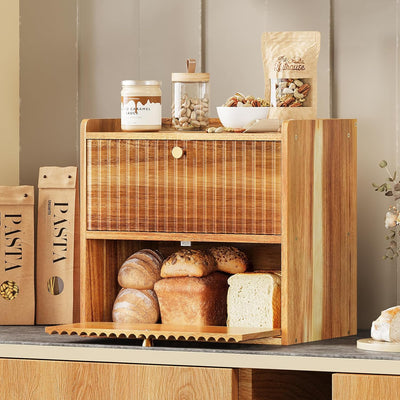 Caja pan bambú encimera cocina organizador alimentos