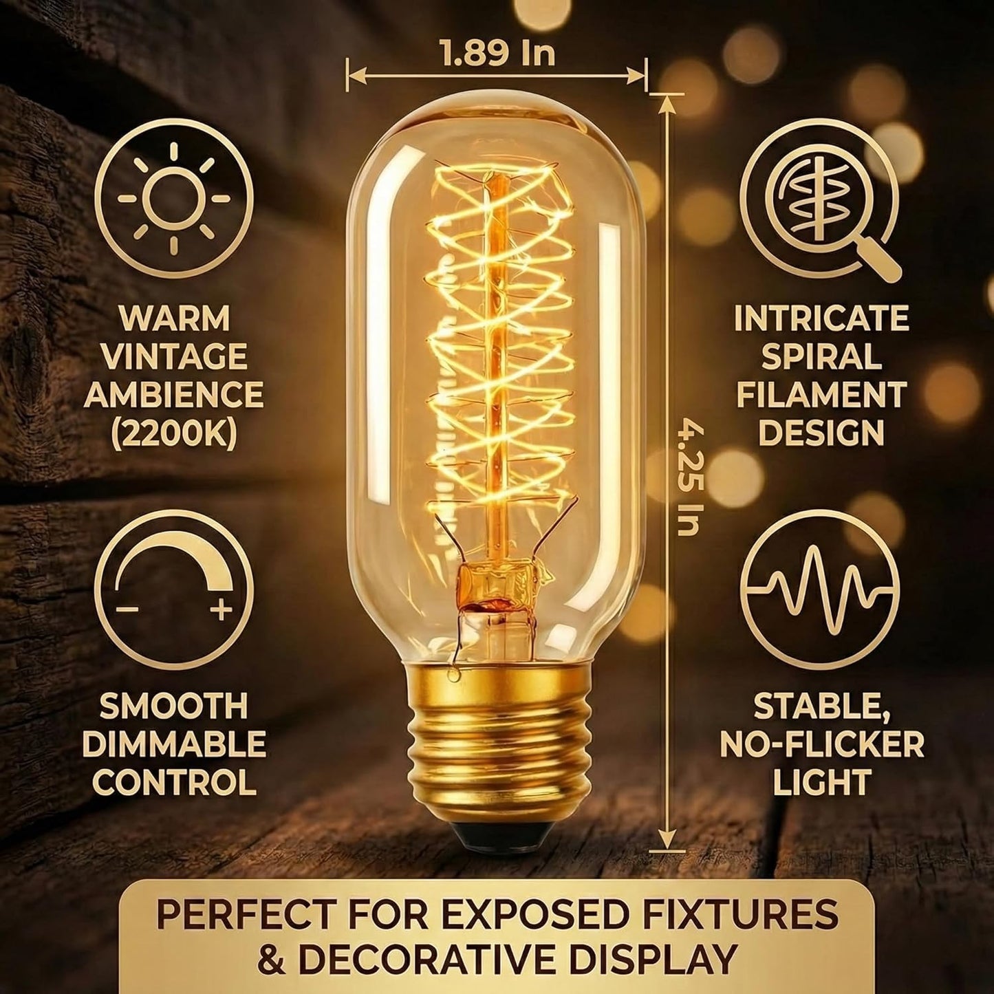 Bombilla Tubular E26 120V 40W Filamento Ámbar Regulable