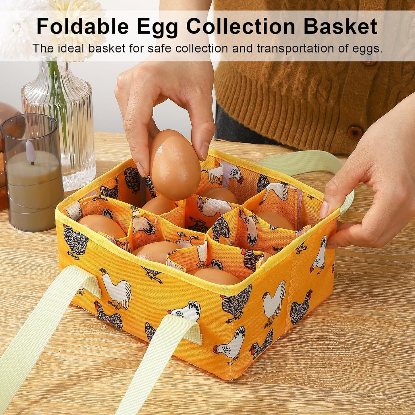 Cesta recolección huevos 9 bolsas soporte plegable lona