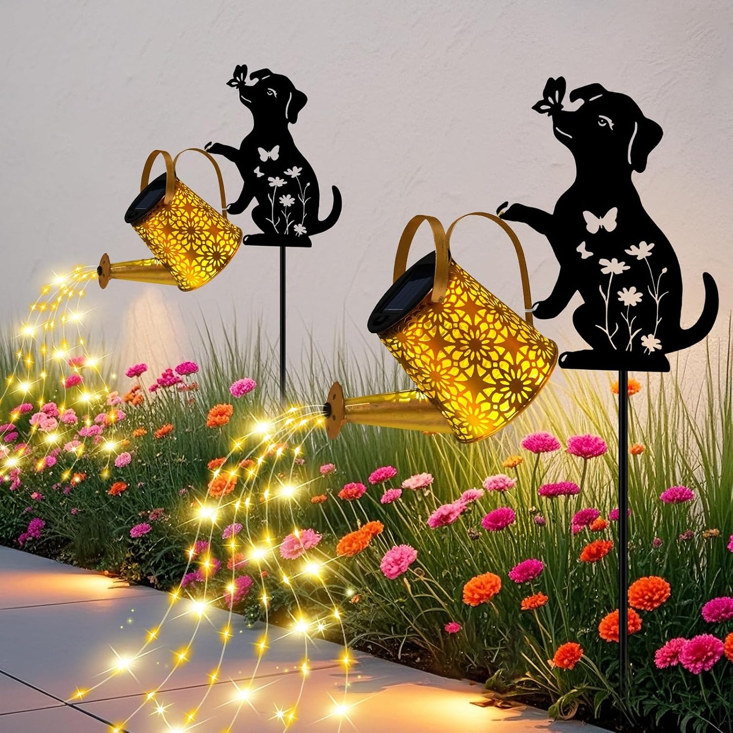 Regadera solar con luces estaca perro metal patio impermeable