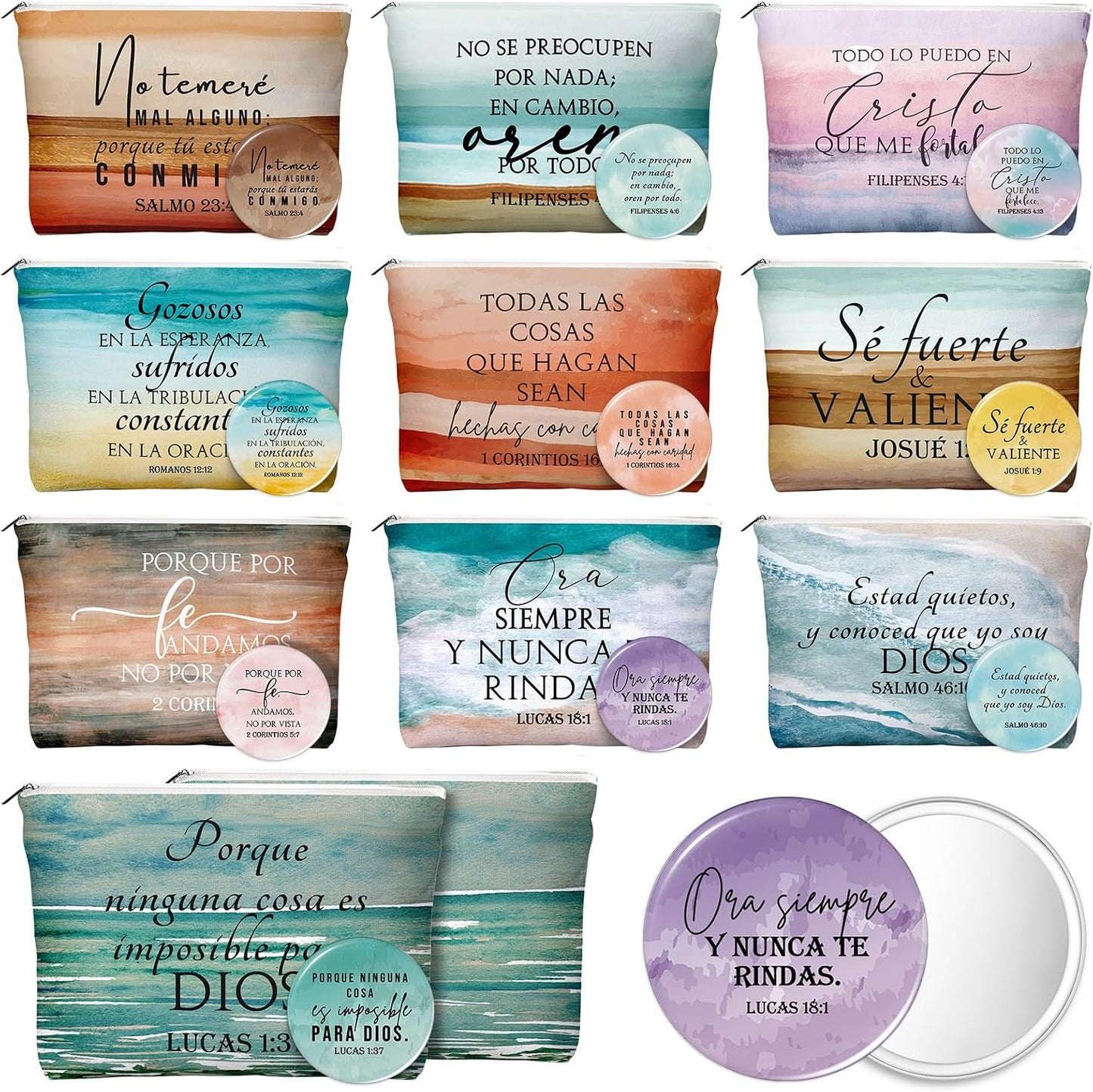 Set 30 regalos cristianos para mujer bolsas maquillaje espejos