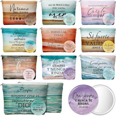 Set 30 regalos cristianos para mujer bolsas maquillaje espejos