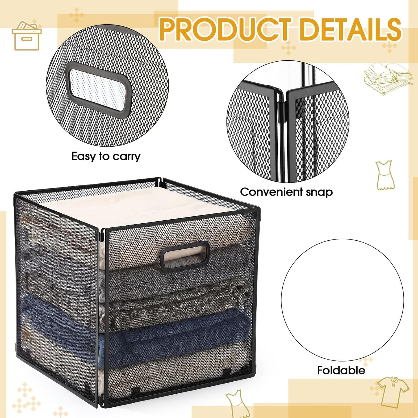 6 Pzas Cestas Metal 13x13pulg Apilables Lavandería