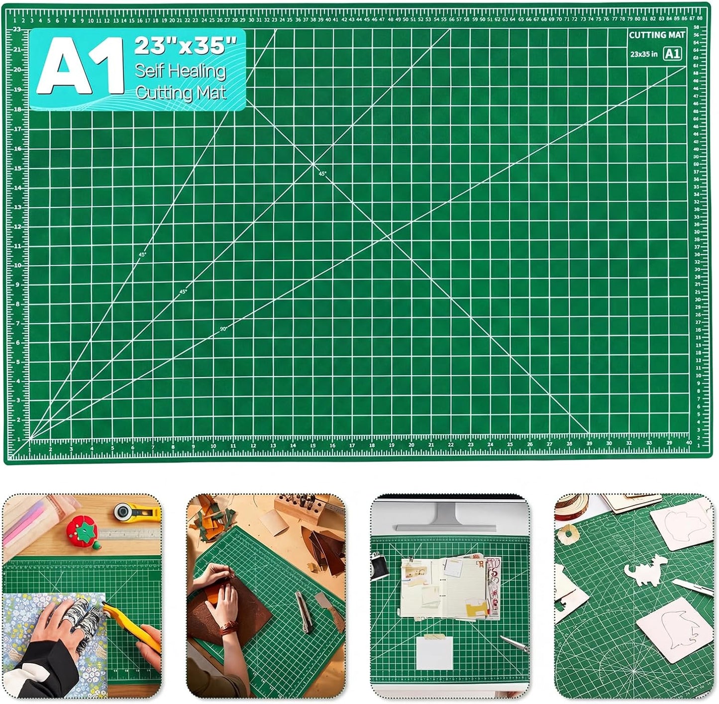 Alfombrilla de corte autorreparable 23 x 35 pulgadas doble cara para costura acolchado álbumes de recortes y manualidades verde
