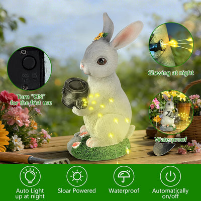Decoración solar para jardín estatuas de conejo con luces