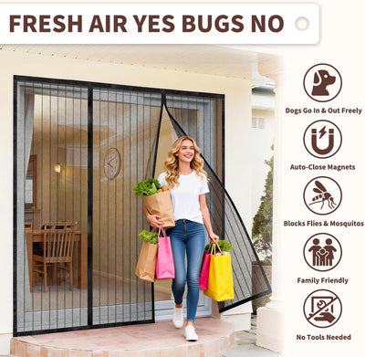 Puerta mosquitera magnética para dobles con malla fina 0.069pulg