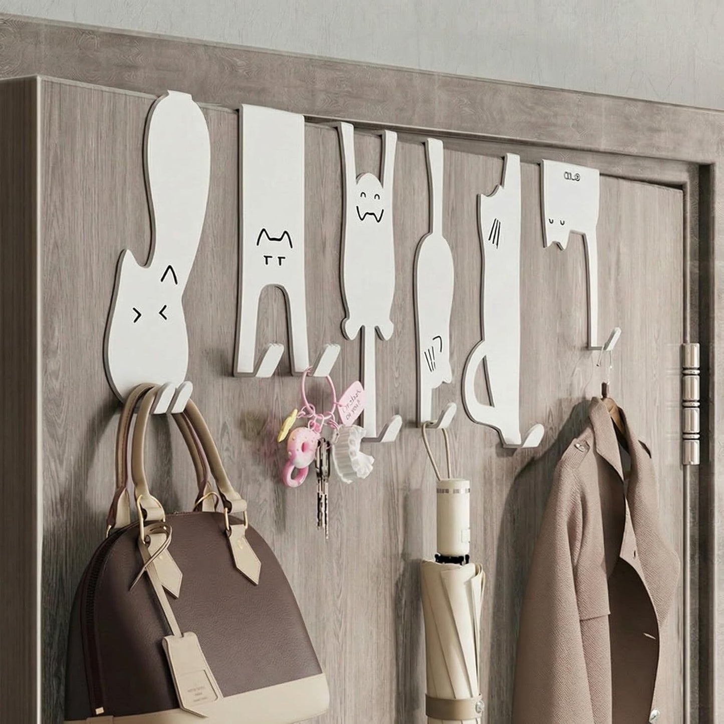 Ganchos decorativos puerta doble cara gato blanco sin taladro