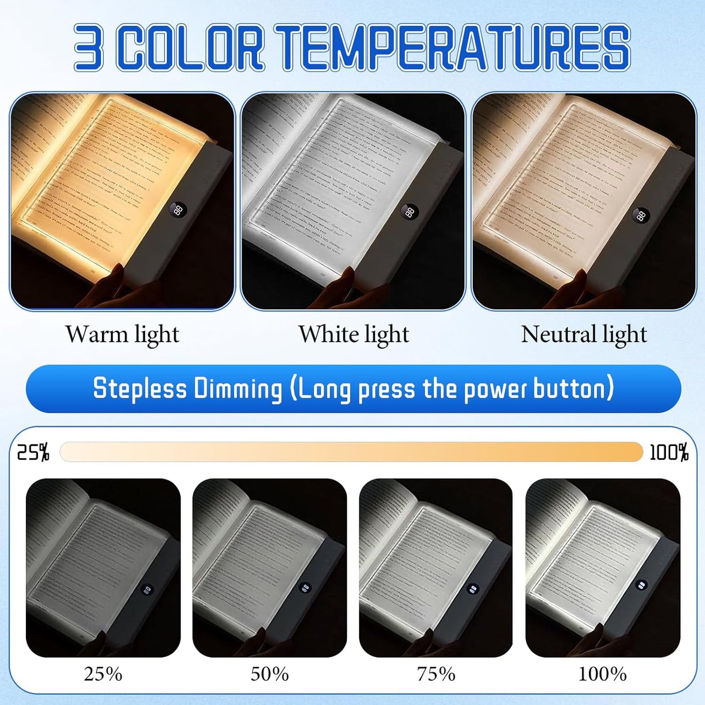 Luz lectura LED plana recargable 3 colores