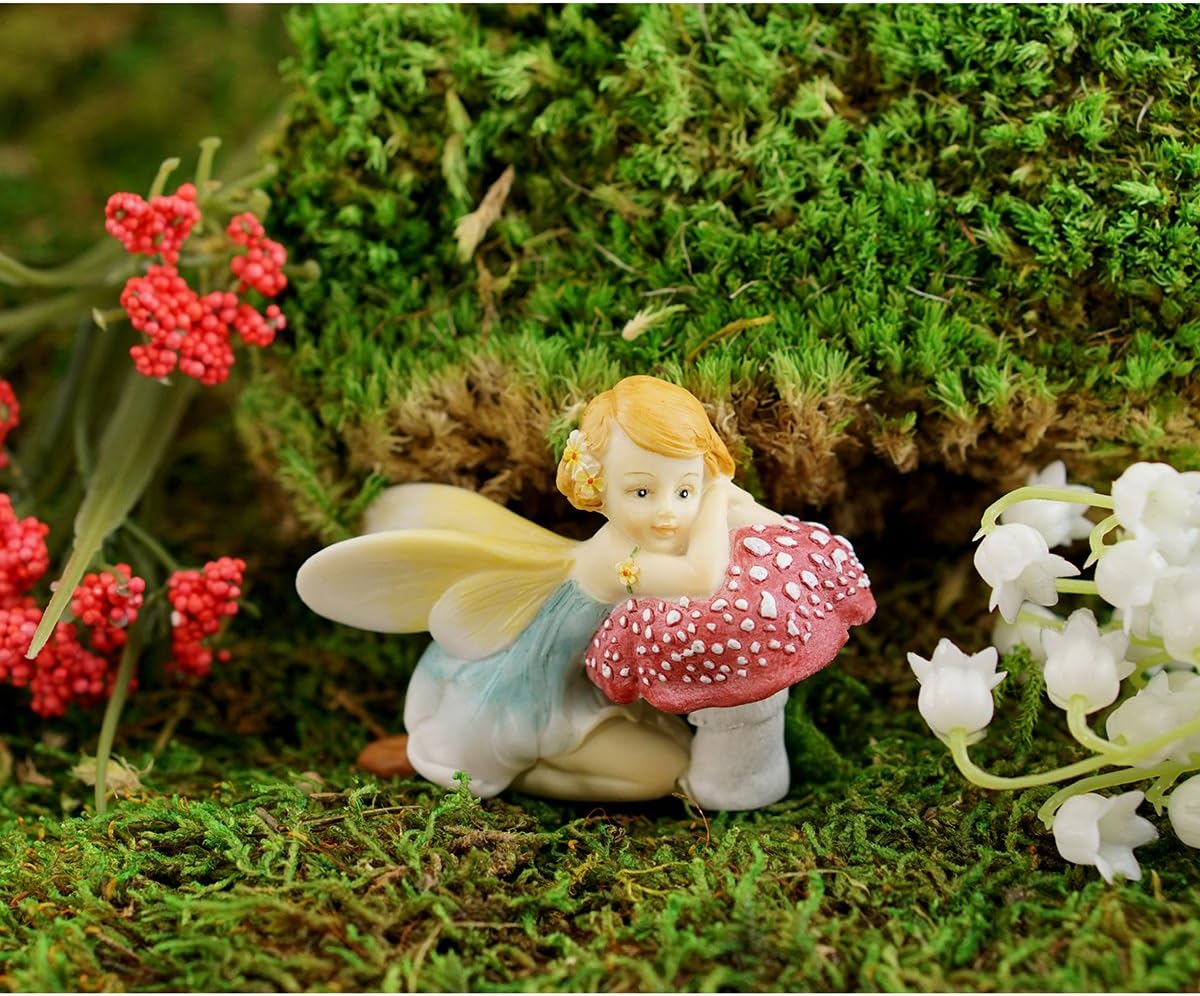 Figura hada flores setas terrario miniatura