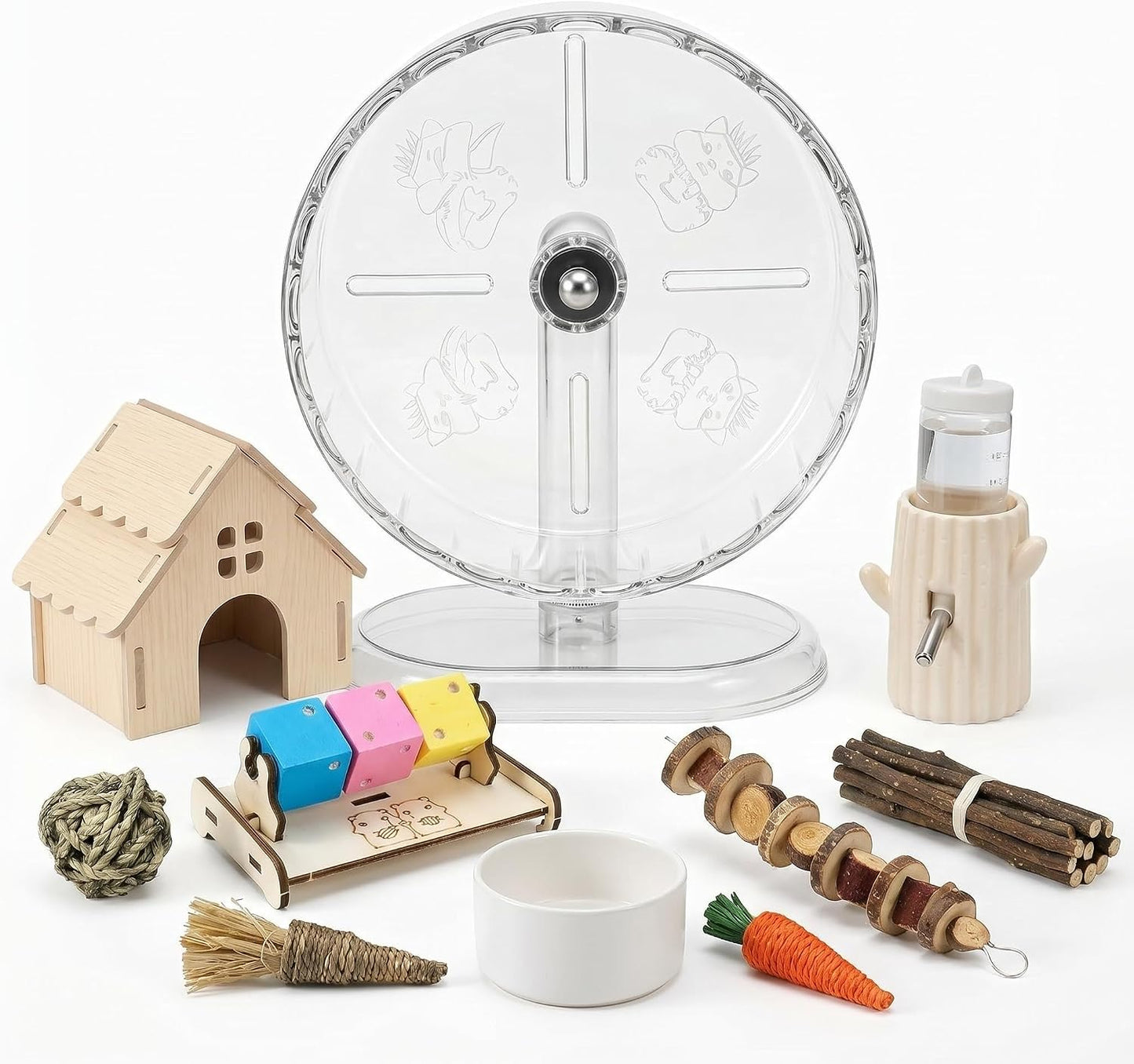 Kit 12en1 rueda 9.5pulg escondite madera hamster