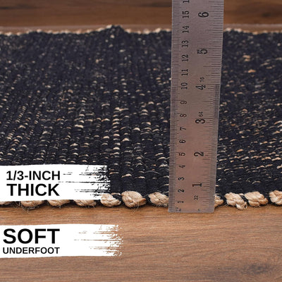 Alfombra trenzada yute negro 2x4pulg moderna para entrada