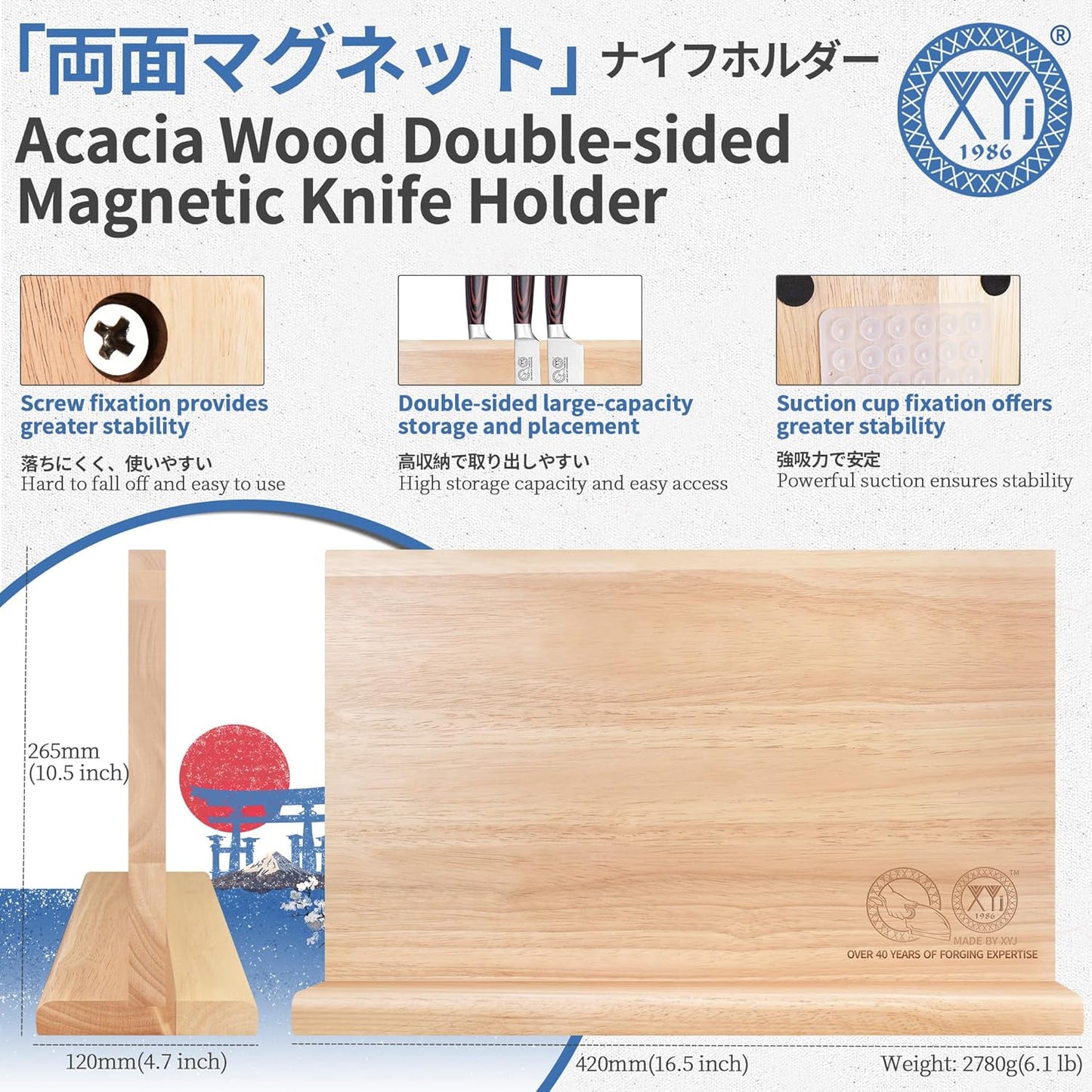 Set 8 Cuchillos Acero Inox Bloque Magnético Estilo Japonés