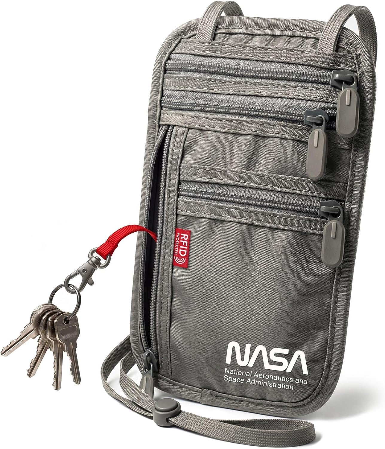 Bolsa para cuello gris con cartera RFID