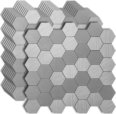 10 Azulejos Metal Autoadhesivos Cocina 12x12pulg Hexagonal Plateado