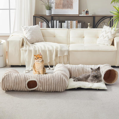 Cama túnel para gatos 4 vías con alfombrilla cálida y juguetes