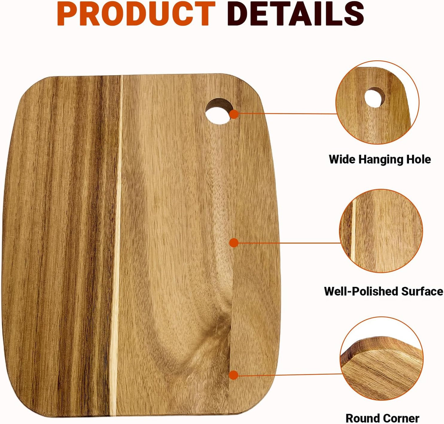 Tabla cortar acacia con agujero para colgar cocina