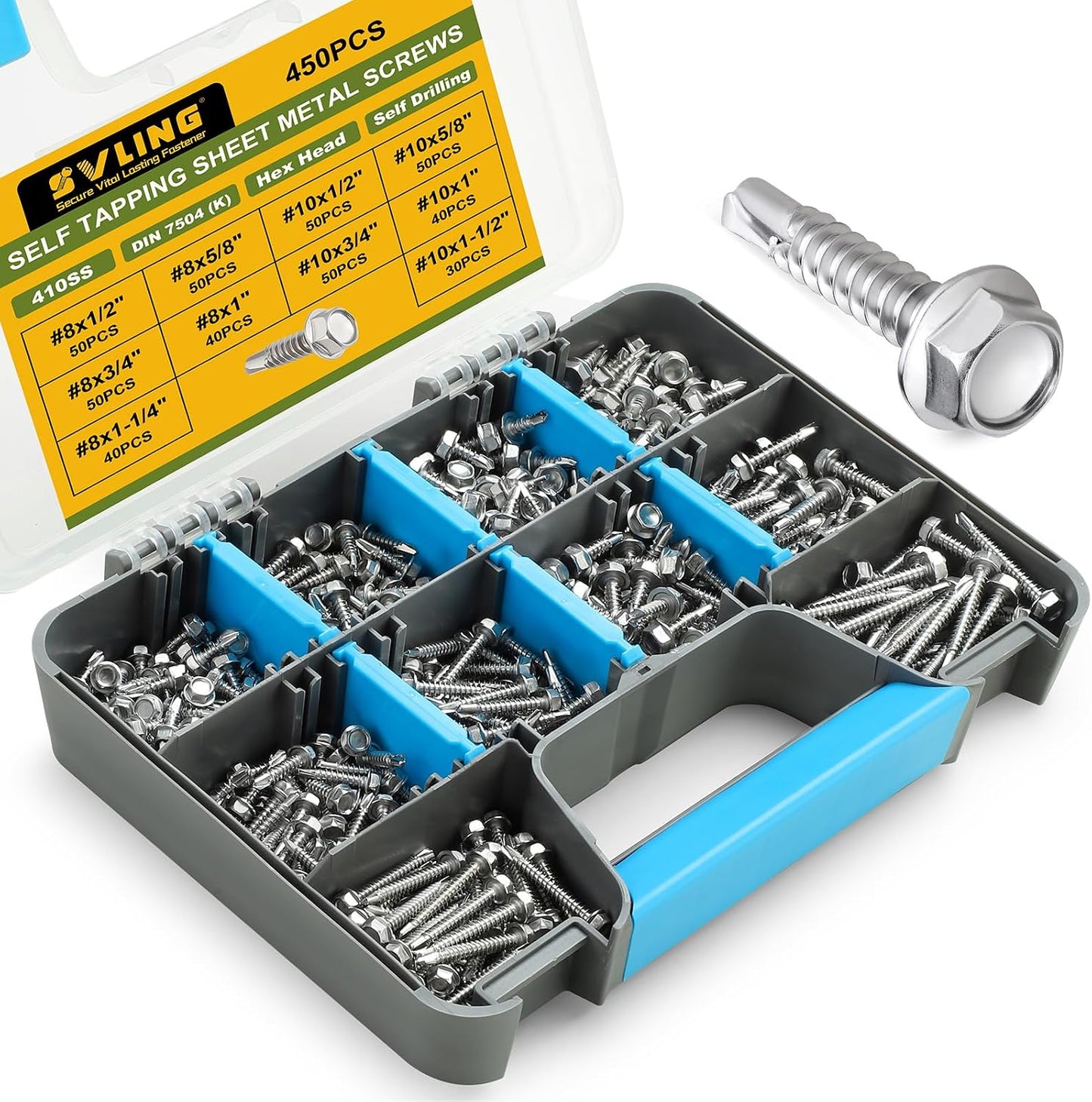 Kit surtido autorroscantes acero inox #8#10 1/2" 5/8" 3/4" 1"