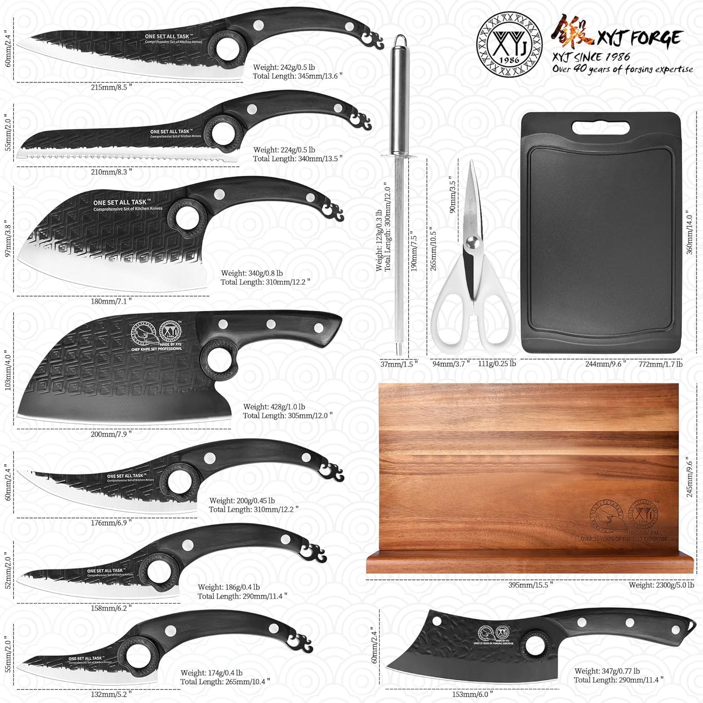 Set Cuchillos Cocina Bloque Magnético Tabla Cortar Afilador