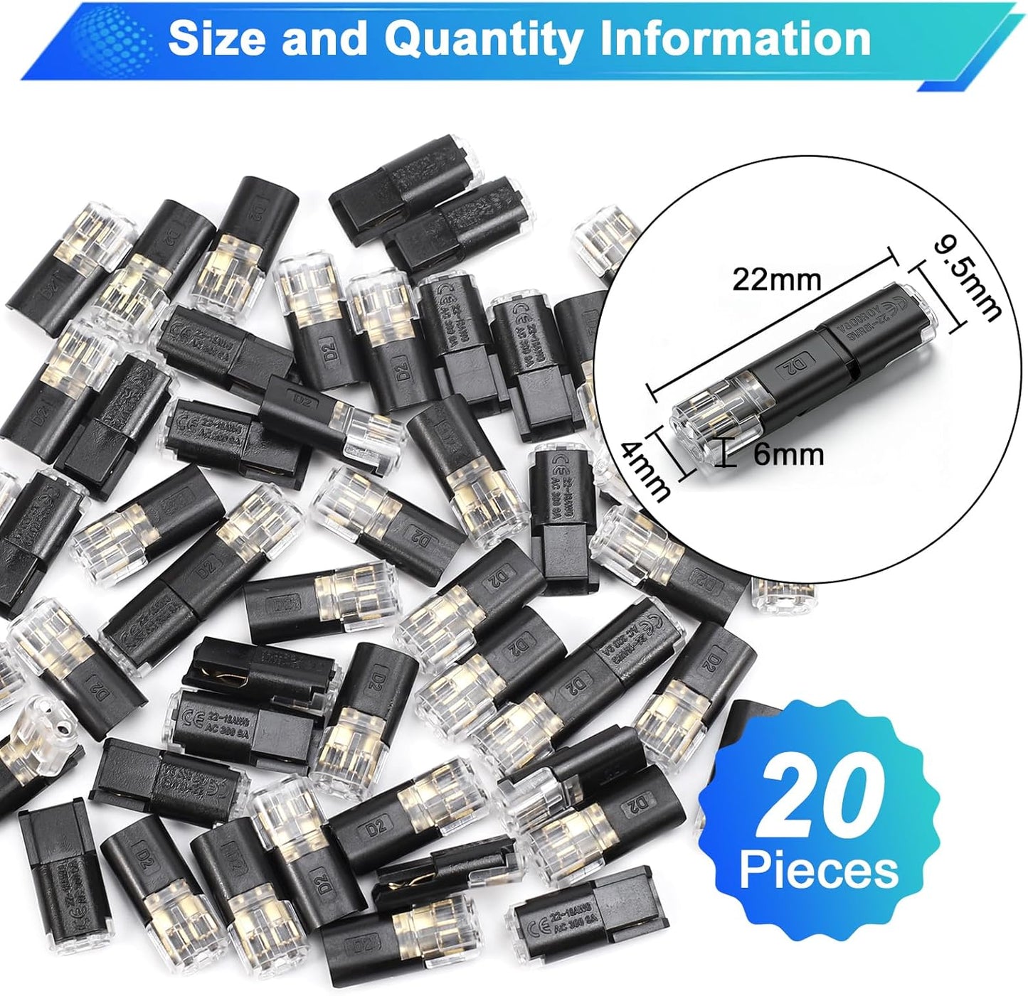20 Conectores Doble Cable 22-18 AWG para Luz LED y Audio