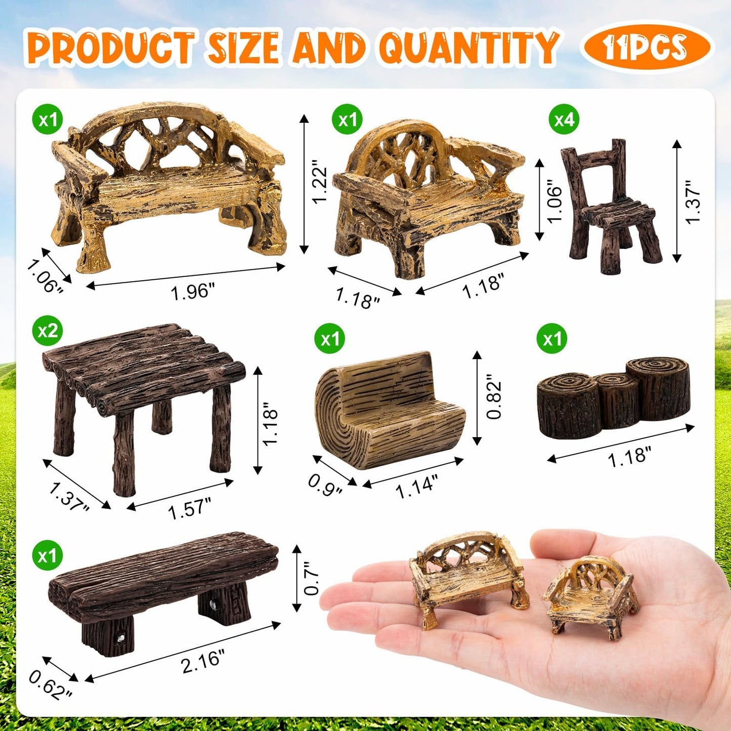 Juego 11 piezas decoración hadas muebles jardín microresina