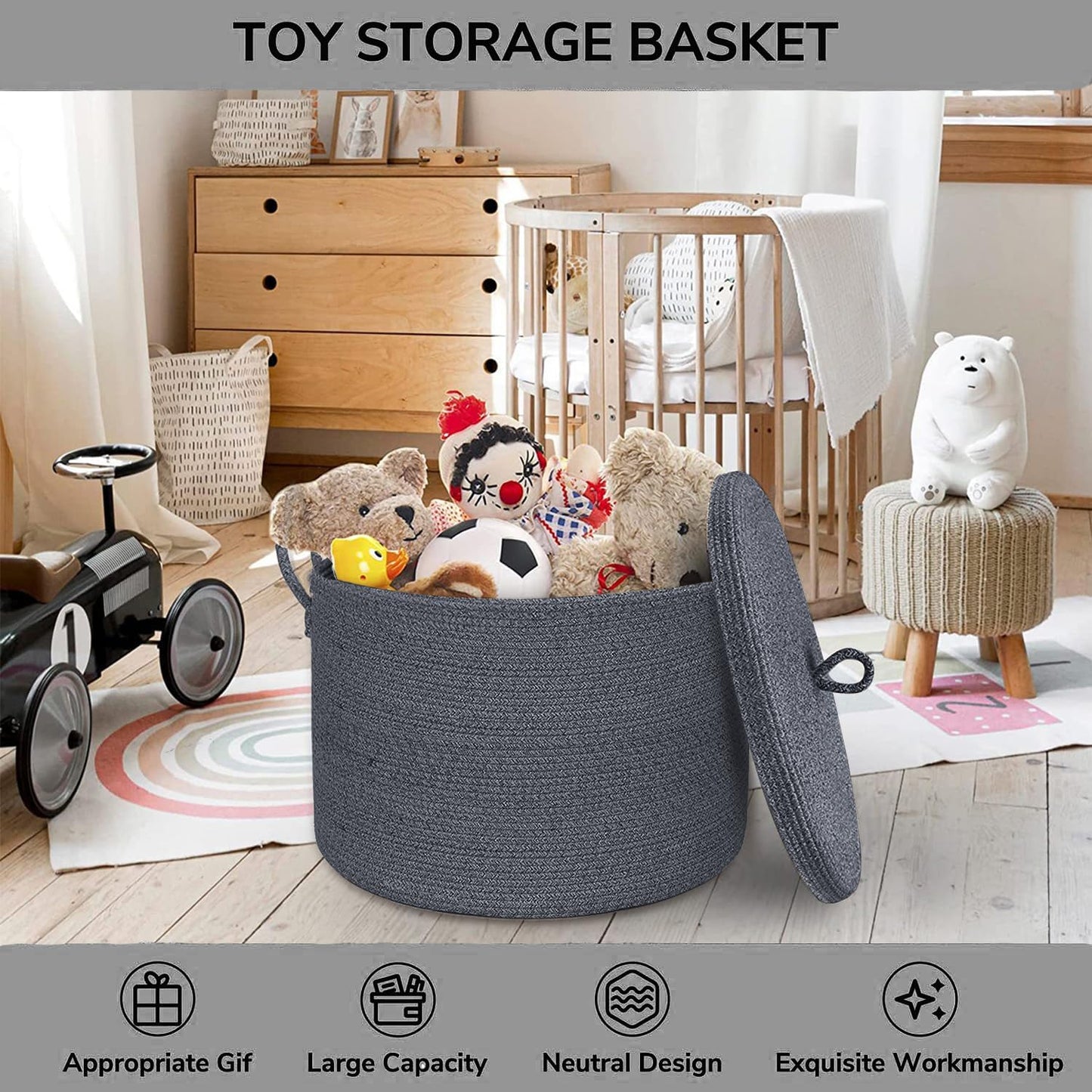 Cesta mimbre grande 21x18pulg con tapa para sala