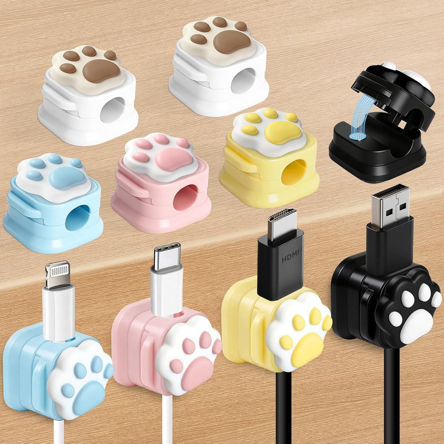 Pack 10 organizadores cables con clips magnéticos para escritorio