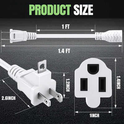 Adaptador 2 a 3 clavijas con cable extensión ignífugo 16 AWG