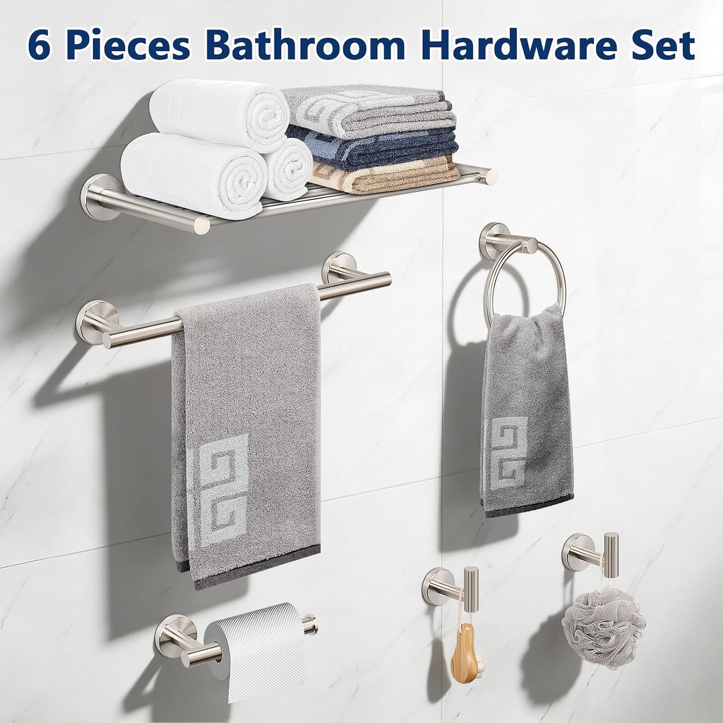 Set 6 Pzas Accesorios Baño Acero Inox 16pulg Níquel