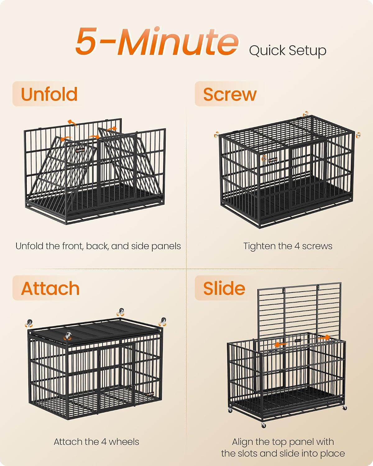 Jaula perros resistente plegable con ruedas puertas dobles