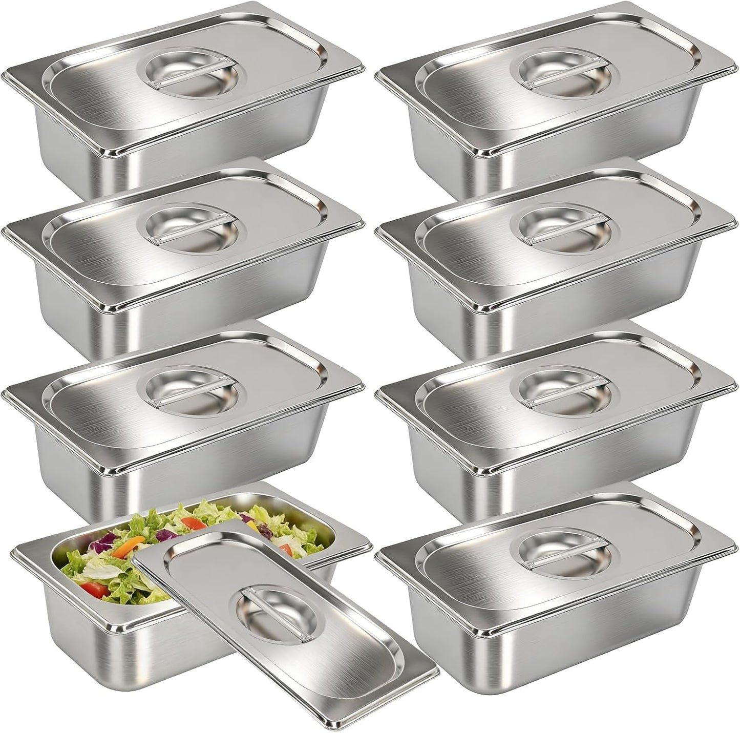 8 Sartenes Hotel 1/3 Con Tapa Contenedor Metal 6pulg
