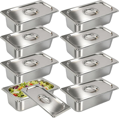 8 Sartenes Hotel 1/3 Con Tapa Contenedor Metal 6pulg