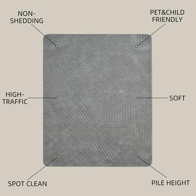 Alfombra geométrica gris 8x10pulg lavable sala dormitorio