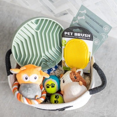Cesta regalo cachorro kit inicio con juguetes
