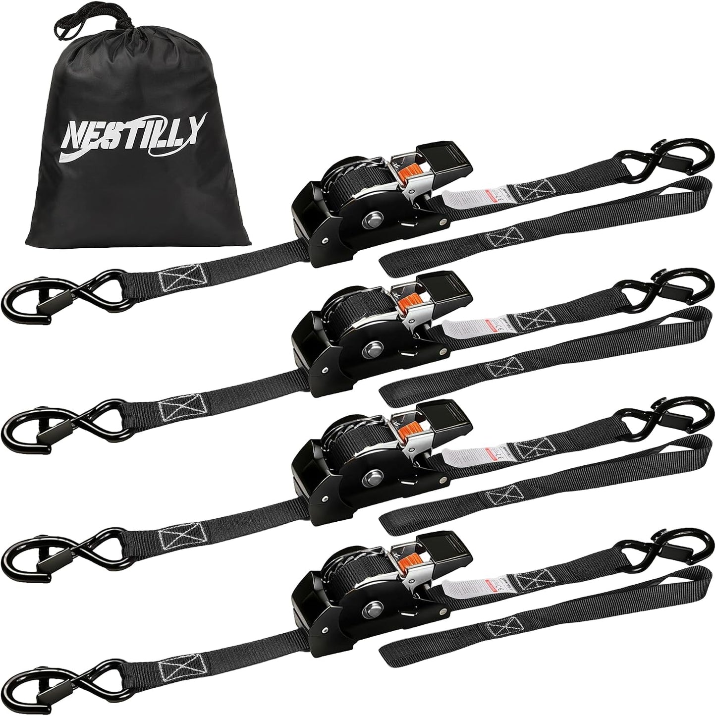 4 Correas Trinquete Retráctiles 1pulg x10ft 1650lb para Camiones