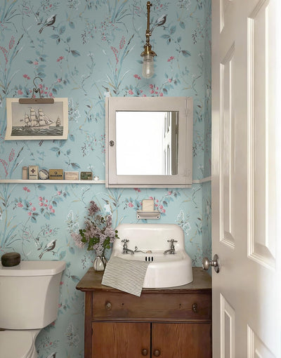 Papel tapiz floral azul vintage autoadhesivo para dormitorio y sala