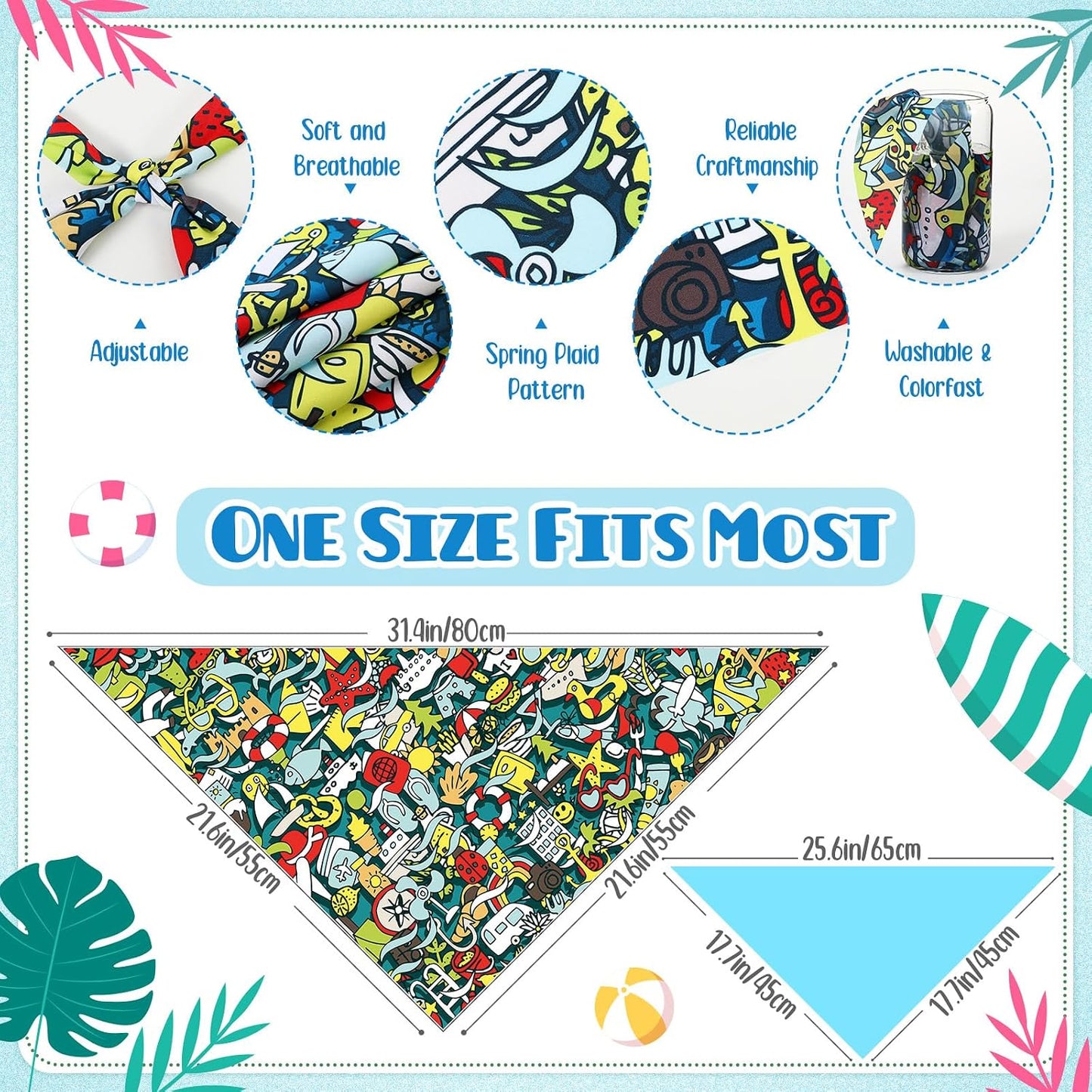 Bandanas triangulares perros verano ajustables patrón hojas coco