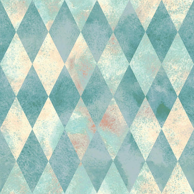 Papel Tapiz Autoadhesivo Cuadros Diamantes Azul Verde Vintage