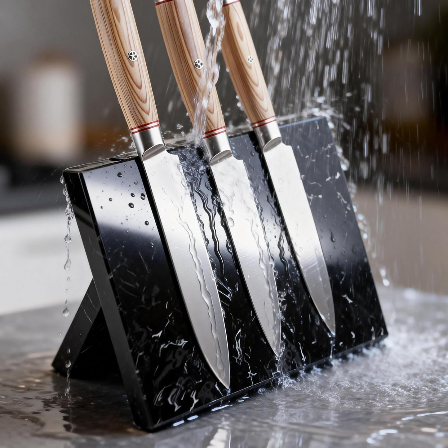 Portatuchillos magnético encimera mármol cocina negro