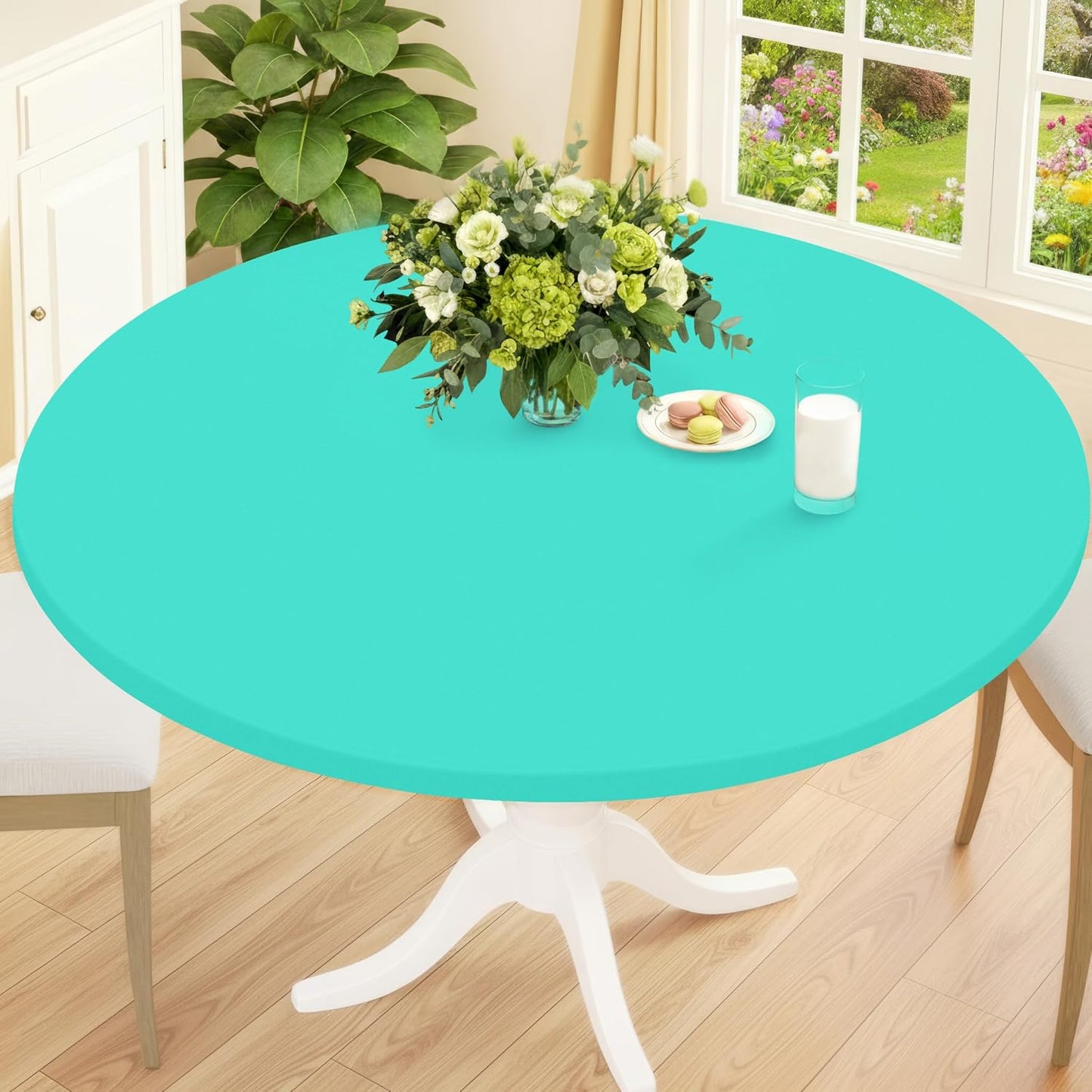 Mantel redondo de elastano ajustable lavable para mesas 36-44 pulgadas