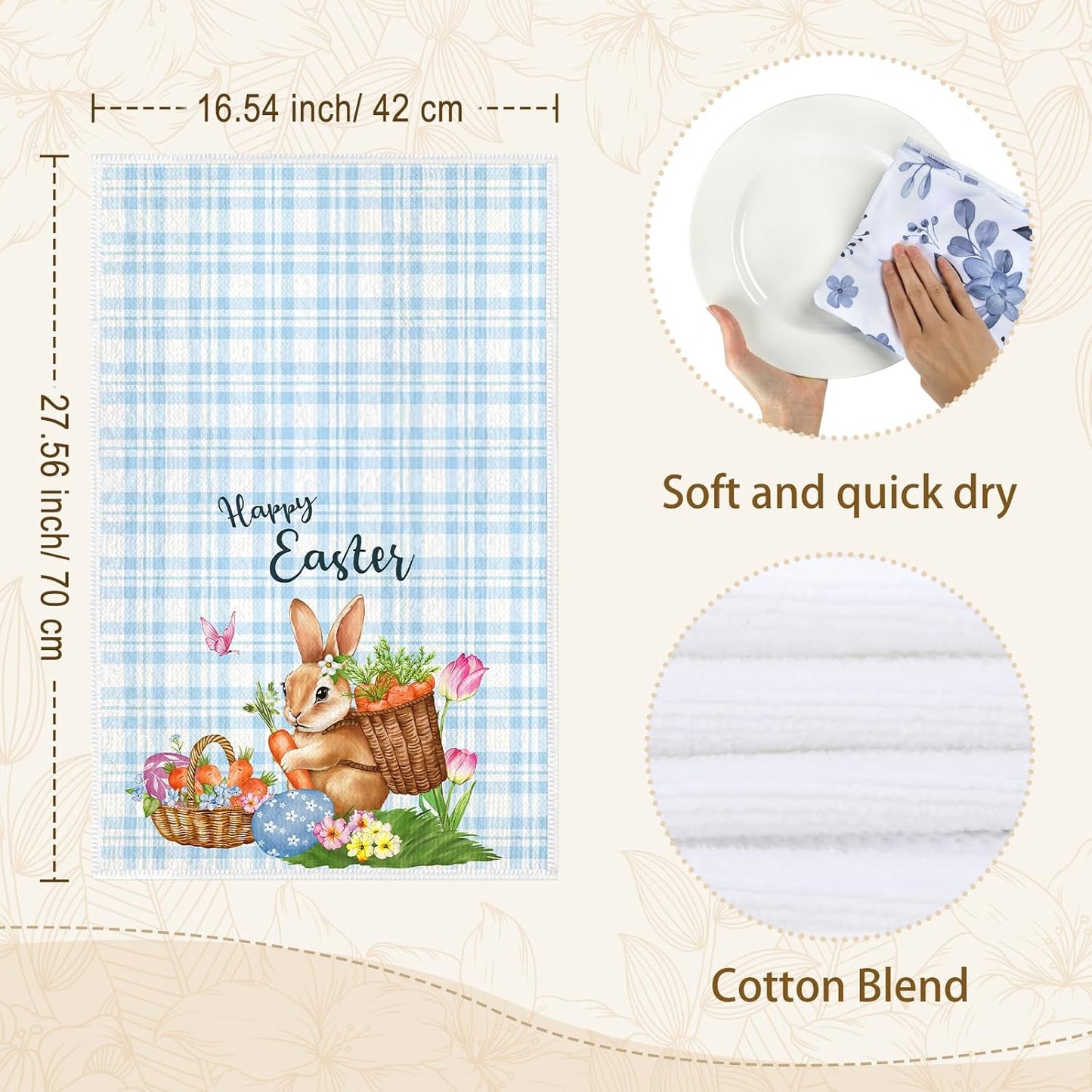 Toallas de cocina de conejo de Pascua gruesas y suaves 16.5 x 27.5 pulgadas