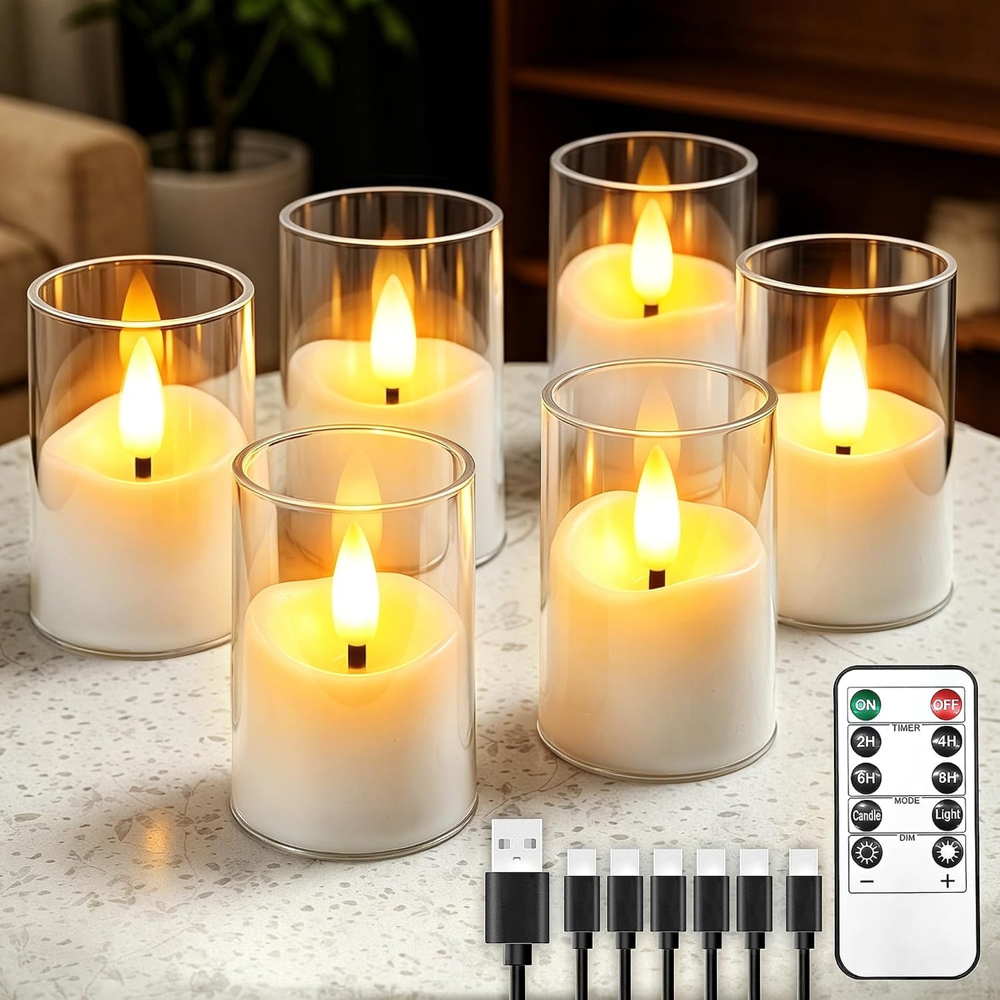 Velas LED acrílico transparente con control remoto paquete 6